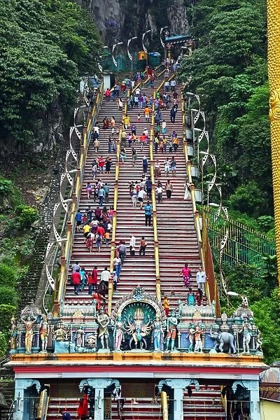 Stairs leading up to the Batu Caves, a Hindu shrine in Kuala Lumpur, Malaysia