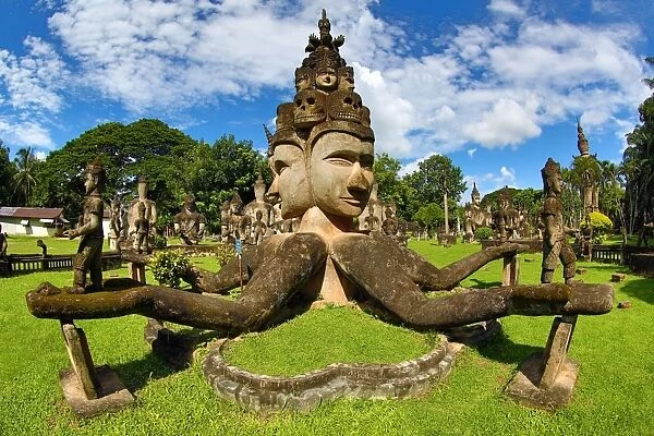 Statue of Buddha heads at the Buddha Park, Vientiane, Laos
