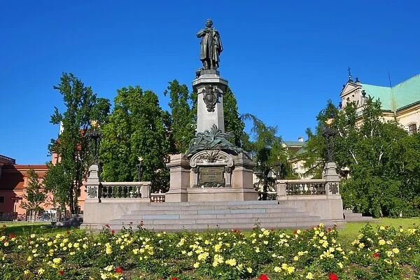 Statue and monument of Adam Mickiewicz in Warsaw, Poland