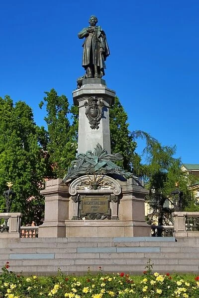 Statue and monument of Adam Mickiewicz in Warsaw, Poland