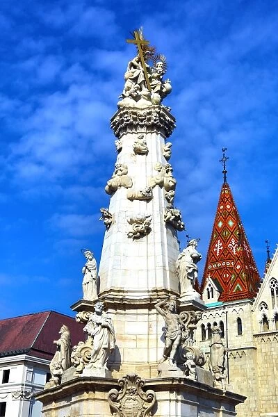 Statues on the Holy Trinity Column in Budapest, Hungary