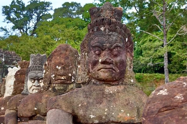 Statues at the Victory Gate in Angkor Thom, Siem Reap, Cambodia
