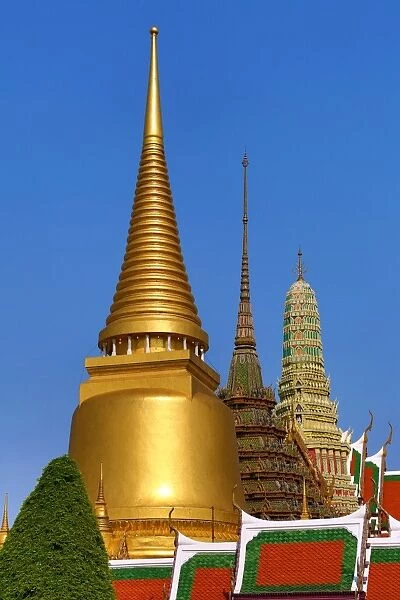 Stupas and chedis at Wat Phra Kaew Temple, Bangkok, Thailand