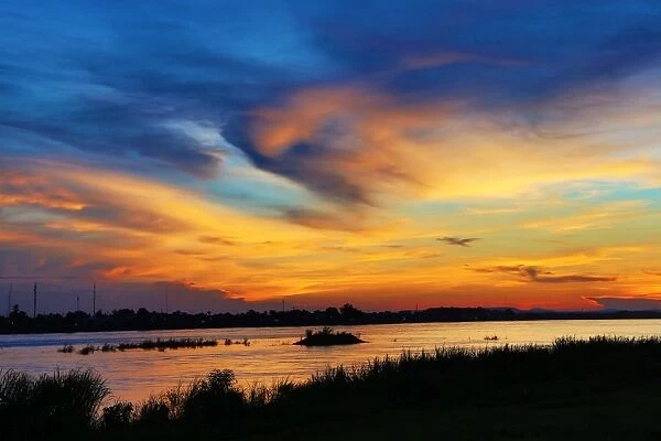 Sunset over the Mekong River, Vientiane, Laos