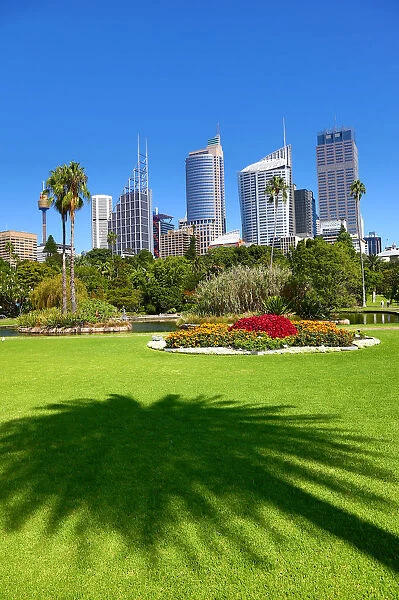 Sydney city skyline and Central Business District and the Royal Botanic Gardens, Sydney, New South Wales