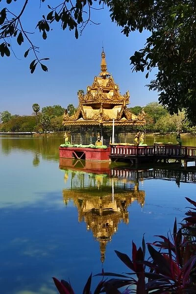 Temple pagoda on Kandawgyi Lake, Yangon, Myanmar