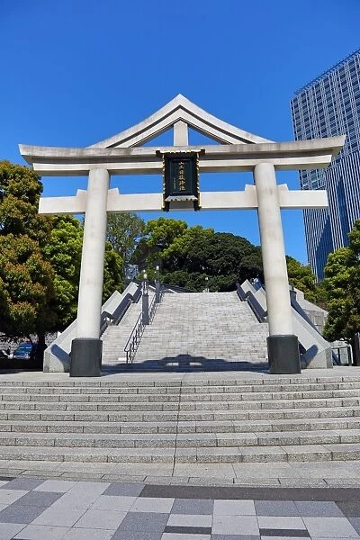 Torii gate entrance in Akasaka to the Hie-Jinja Shinto Shrine, Tokyo, Japan