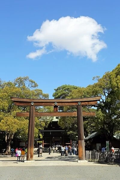 Torii Gate of the Meiji Shrine in Yoyogi Park in Harajuku, Tokyo, Japan