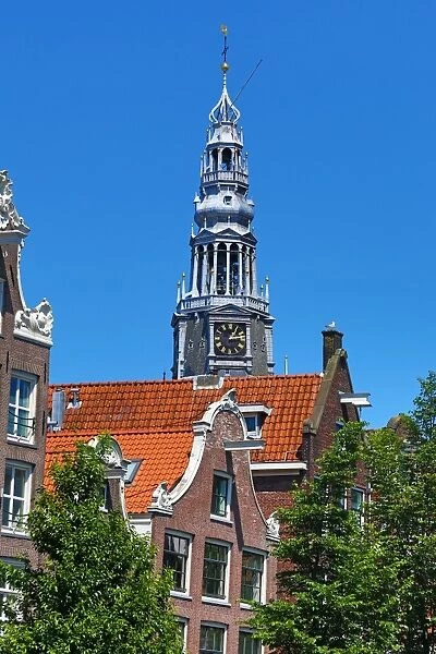 Tower of the Oude Kerk, old church, in Amsterdam, Holland