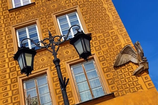 Town house with decorated walls in Castle Square in Warsaw, Poland