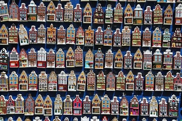 Traditional Dutch houses fridge magnets on sale in the flower market in Amsterdam