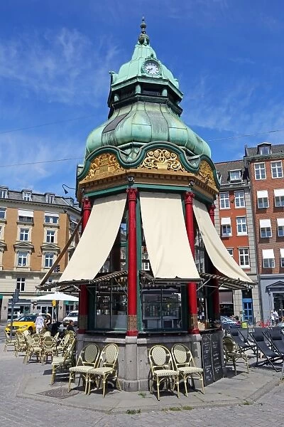 Traditional roof on cafe kiosk in Kongens Nytorv in Copenhagen, Denmark