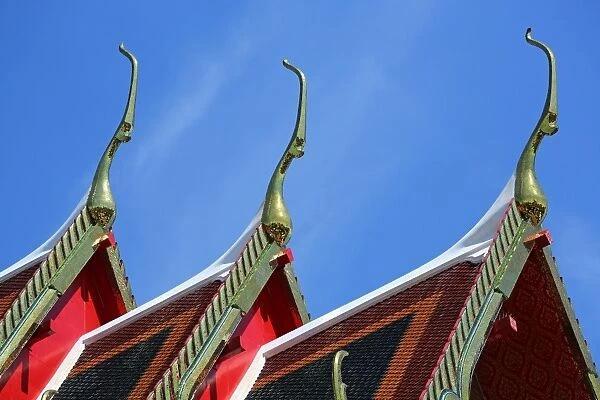 Traditional Thai architecture roof decorations at Wat Pho temple, Bangkok, Thailand