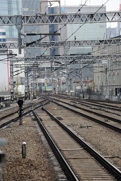 Train tracks in Tokyo Railway Station, Tokyo, Japan
