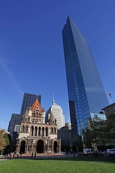 Trinity Church and John Hancock Building in Copley Square, Boston