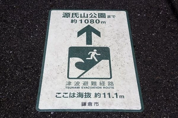 Tsunami Evacuation Route sign in Kamakura near Tokyo, Japan