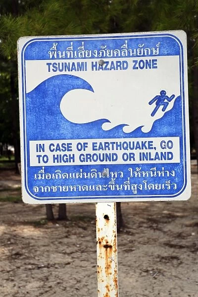 Tsunami Hazard Zone sign on Tup Island, Krabi, Phuket, Thailand