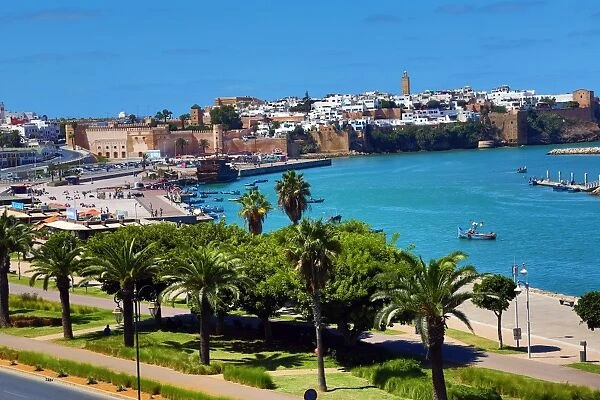 View across the Bou Regreg River towards the Kasbah of the Udayas in Rabat, Morocco