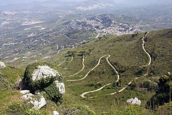 Winding mountain road leading up to Erice, Sicily, Italy