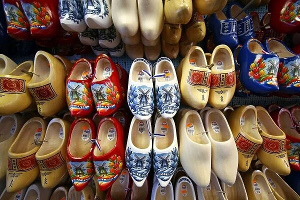 Wooden clogs on sale in the flower market in Amsterdam, Holland