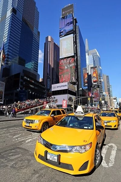 Yellow taxi cabs in Times Square, New York. America