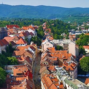 Aerial view of the rooftops of Radiceva Street in Zagreb, Croatia