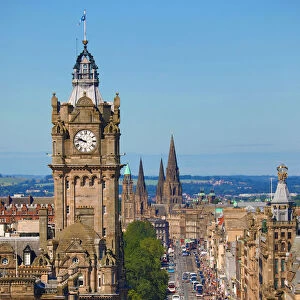 The Balmoral Hotel clock tower and Princes Street, Edinburgh, Scotland