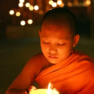 Buddhist Monks at Wat Phan Tao Temple during Loy Krathong in Chiang Mai, Thailand