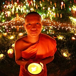 Buddhist Monks at Wat Phan Tao Temple during Loy Krathong in Chiang Mai, Thailand