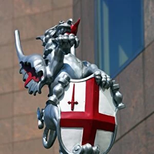 City of London boundary mark Dragon statue on London Bridge, London, England
