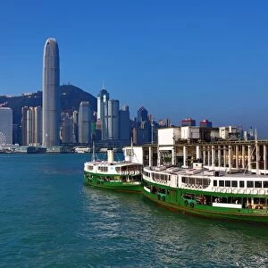 The city skyline of the Central area of Hong Kong and the Star Ferry in Hong Kong, China