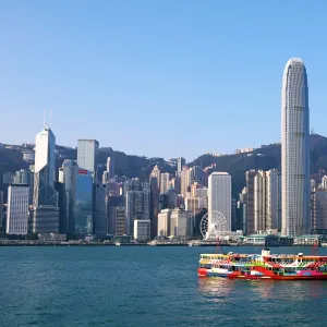 The city skyline of Central across Victoria Harbour in Hong Kong, China