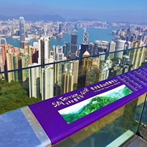 The city skyline of Hong Kong from the Victoria Peak Sky Terrace 428 in Hong Kong, China
