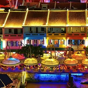 Colourful lights of the bars and restaurants at Clarke Quay in Singapore, Republic of Singapore