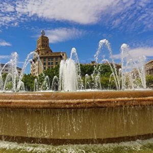 Fountain in the Placa de Catalunya in Barcelona, Spain