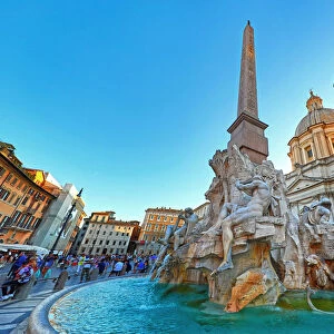 Fountain of the Four Rivers and the Obelisk of Domitian, Piazza, Navona, Rome, Italy