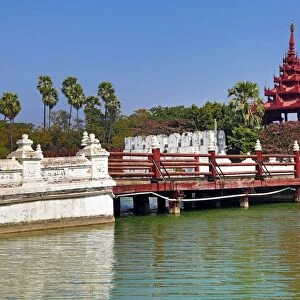 Gate and bridge over the moat of the Mandalay Palace, Mandalay, Myanmar (Burma)