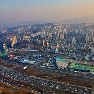 General view of the Seoul city skyline at dusk in Seoul, Korea