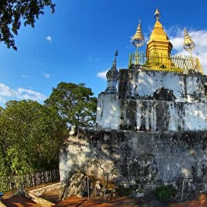 Golden Wat That Chomsi temple Stupa on Mount Phousi in Luang Prabang, Laos