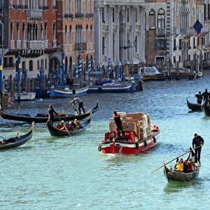 Gondolas sailing on the Grand Canal in Venice, Italy