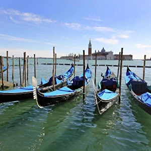 Gondolas and San Giorgio Maggiore in Venice, Italy