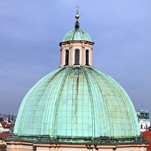 Green dome of the church of St. Francis of Assisi in Prague