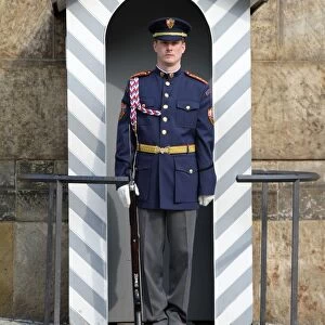 Guard in sentry box in Prague Castle in Prague