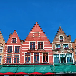 Guild houses converted into restaurants in the Market Square or Markt, Bruges, Belgium