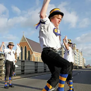 Hammersmith Morris dancing over Hammersmith Flyover, London