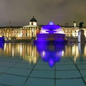 Illuminated fountains in Trafalgar Square, London