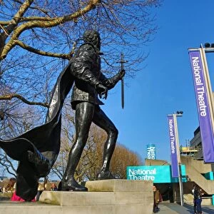 Laurence Olivier statue and National Theatre on the South Bank in London, England