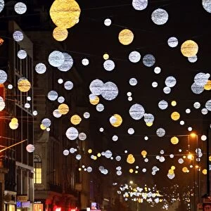 Orbs and balls of Oxford Street Christmas lights in London