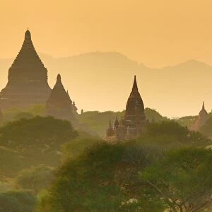 Pagodas at sunset on the Central Plain of Bagan, Myanmar (Burma)