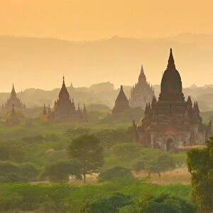 Pagodas at sunset on the Central Plain of Bagan, Myanmar